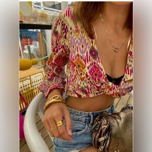 Zara Multicolor Tie-Front Crop Top